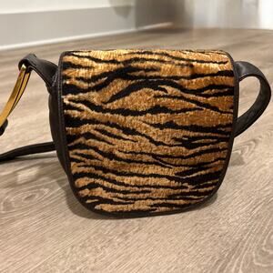 Susan Gail Vintage Haircalf Tiger Print Leather Crossbody Bag Gold Hardware